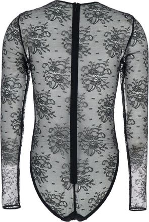 Dolce & Gabbana Womens Black Bodysuit With Floral Embroidery Elastane Tops Top