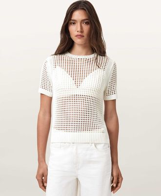 AllSaints Viscose Paloma Open-Knit T-Shirt, Size: XS