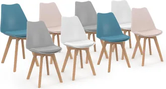 IDMarket Set Di 8 Sedie Scandinave Sara Mix Rosa Pastello X2, Bianco X2, Grigio Chiaro X2, Blu X2