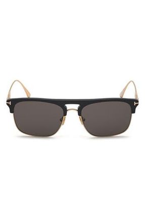 Tom Ford 56mm Browline Sunglasses in Shiny Black /Smoke at Nordstrom Rack