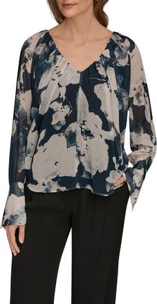 DKNY Long Sleeve Drape Top in Nightfall Multi at Nordstrom, Size X-Large