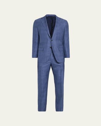 Kiton Mens Virgin Wool and Silk Plaid Two-Piece Suit