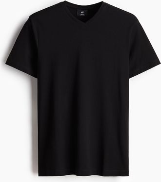 H&M T-Shirt mit V-Ausschnitt Slim Fit - Schwarz
