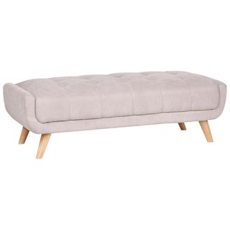 Beliani Otomana Rectangular Tapizado De Tela Con Patas De Madera Estilo Retro Gris Pardo Habo