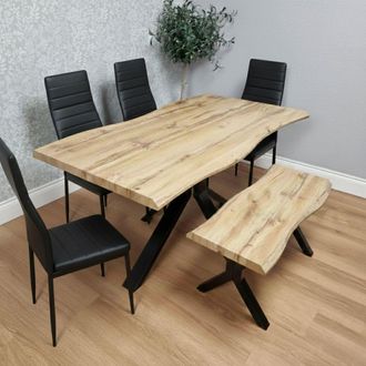 Kosy Koala Wooden Dining Table with 4 Black Leather Chairs & Bench - Dining Kitchen Room Furniture in Brown