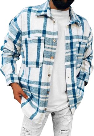 Generic TDEOK Flannel Shirt Checked Mens Checked Casual Shirt Long Sleeve Casual Western Button Down with Front Pocket Regular Fit Spring Shirts Casual Tradit