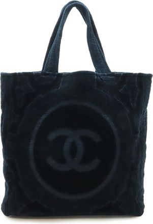 Chanel Black Pile Fabric Beach Bag Shoulder Bag Tote Bag (Pre-Owned)