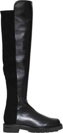 Stuart Weitzman Zwarte leren enkellaarsjes - Dames - Over de knie laarzen - Zwart - 38 EU - Leer - Schoenen