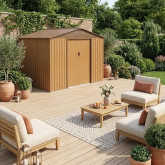 Sweeek Caseta de jard&iacute;n de metal con kit de anclaje, 5 39m&sup2;, roble