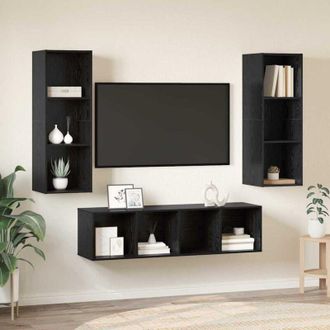 vidaXL Conjunto De Mueble De Tv 3 Pcs Roble Negro Madera Contrachapada Vidaxl
