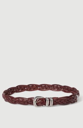 Brunello Cucinelli Braided calfskin belt with detailed buckle and tip in Tobacco at Nordstrom, Size 105
