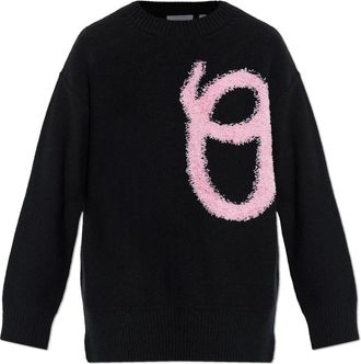 Off-white Shared Fuzzy Knit Crewneck - Dames - Ronde hals truien - Zwart - 2XS - Wol - Truien & Vesten