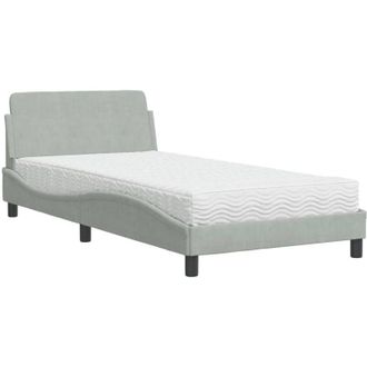 vidaXL Cama Con Colch&oacute;n Terciopelo Gris Claro 100x200 Cm Vidaxl