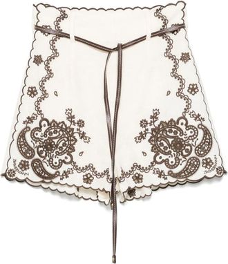 Zimmermann Korte Broeken, Dames, Veelkleurig, L, Linnen, Ascension Wit Linnen Geborduurde Shorts