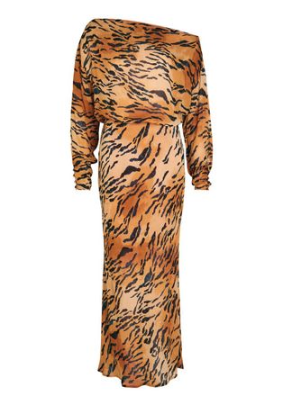 Never Fully Dressed Tilly Tiger-print Chiffon Midi Dress - Brown - 10 (UK10 / S)