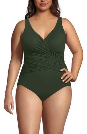 Lands End New SlenderSuit Wrap One Piece Swimsuit in Rich Olive Green at Nordstrom, Size 22W