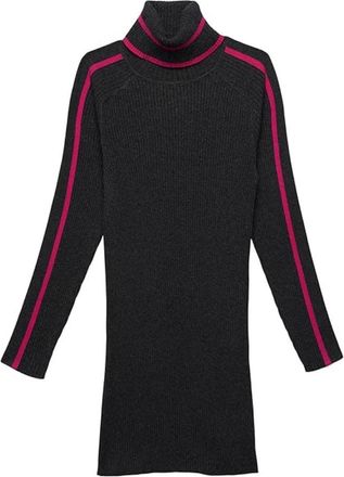 Milly Minis Womens Milly Minis Racer Dress Black Striped Ribbed Knit Turtleneck RED538