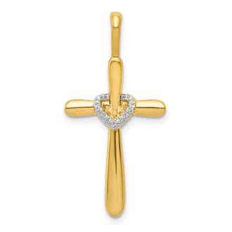 Diamond2Deal 10k Yellow Gold Diamond Cross Heart Pendant