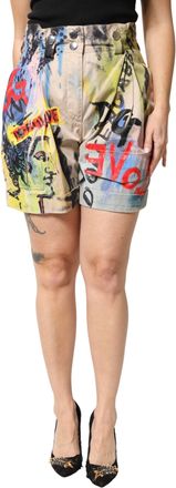 Dolce & Gabbana Womens Multicolor Graffiti Highwaist Bermuda Shorts