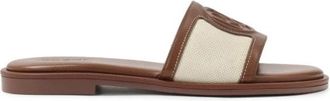 Kazar Platte flip-flops van leer en stof - Dames - Sandalen - Bruin - 41 EU - Leer - Schoenen
