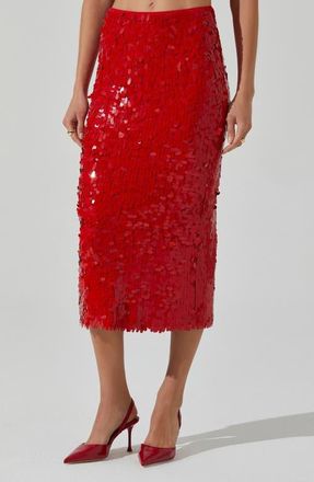 ASTR the Label Amos Paillette Midi Skirt in Red at Nordstrom, Size Small