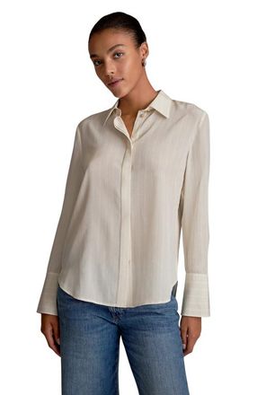 M.M.LaFleur Mira Printed Washable Silk Anywhere Shirt in Mixed Stripe at Nordstrom, Size X-Large L