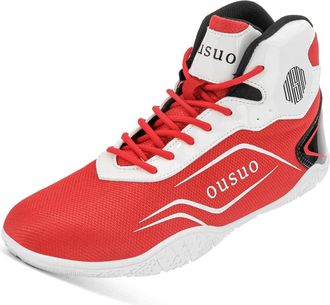 Generic Mess Boxing Training Shoes Lightweight High Support Kickboxing Fighting Boots Breathable Lace Up Boxer Sneakers,Red,8.5 UK