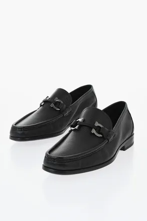 Ferragamo Hammered Leather Loafers GRANDIOSO with Iconic Monogram Salvatore Ferragamo