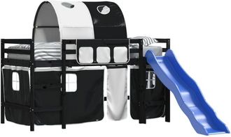 vidaXL Vidaxl - Cama Alta Ni&ntilde;os Con T&uacute;nel Madera Pino Blanco Negro 80x200 Cm