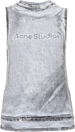 Acne Studios Tops, Dames, Grijs, M, Katoen, Tanktop met gelaagd logo