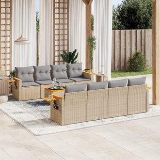 vidaXL Set De Sof&aacute;s De Jard&iacute;n 9 Pzas Con Cojines Rat&aacute;n Sint&eacute;tico Beige Vidaxl