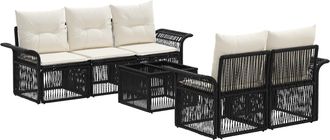 vidaXL Conjunto De Sof&aacute;s De Jard&iacute;n 6 Uds. Negro Rat&aacute;n Sint&eacute;tico Vidaxl