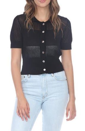 Rain + Rose Cropped Openwork Cardigan Sweater in Black at Nordstrom Rack, Size X-Large