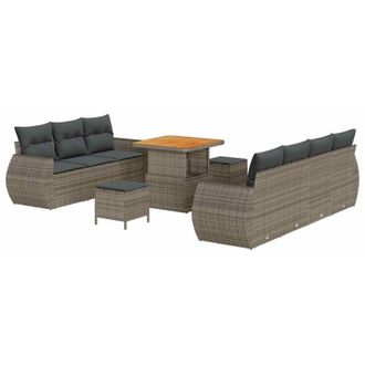 vidaXL Vidaxl - Conjunto De Sof&aacute; De Jard&iacute;n 10 Pcs Gris Rat&aacute;n Sint&eacute;tico