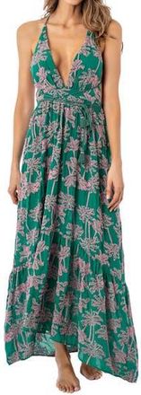 Maaji Embroidered Palms Moon Bay Cover-Up Maxi Dress in Green at Nordstrom Rack, Size Large