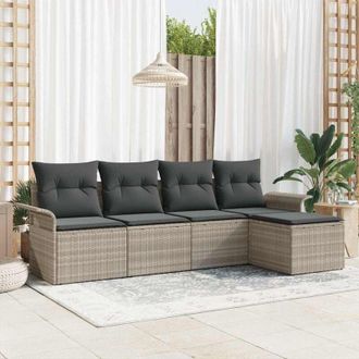 vidaXL Vidaxl - Conjunto De Sof&aacute; De Jard&iacute;n Con Coj&iacute;n 5 Pcs Gris Claro Polirat&aacute;n