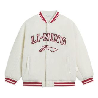 Li-Ning Logo Polar Fleece Baseball Jacket Beige Red AFDSD31-1