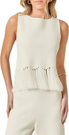 English Factory Fringe Hem Waffle Knit Tank in Off White at Nordstrom, Size Medium