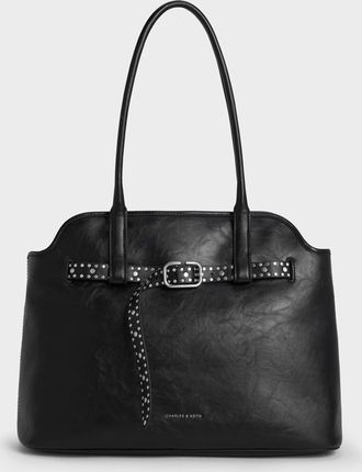 Charles & Keith Victoria Studded Belted Trapeze Tote Bag