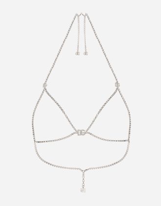 Dolce & Gabbana Rigid Rhinestone-detailed Decorative Bra With Dg Logo - Woman Bijoux Silver Metal Onesize