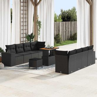 vidaXL Vidaxl - Conjunto De Sof&aacute; De Jard&iacute;n 11 Pcs Negro 90 X 55 X 71 Cm