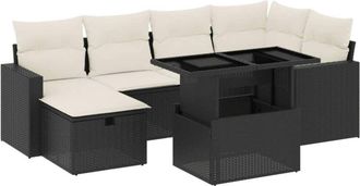 vidaXL Set De Sof&aacute;s De Jard&iacute;n 7 Pzas Con Cojines Rat&aacute;n Sint&eacute;tico Negro Vidaxl