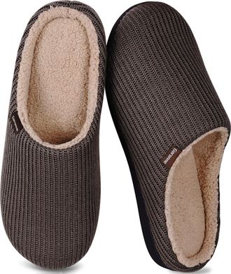Garonne Mens Slippers with Memory Foam and Wool-Like Lining Slip-on Slippers for Bedroom Indoor/Outdoor, Bright coffee, 44.5/45.5 EU