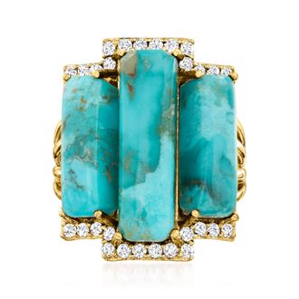 Ross-Simons Turquoise and White Topaz Ring in 18kt Gold Over Sterling