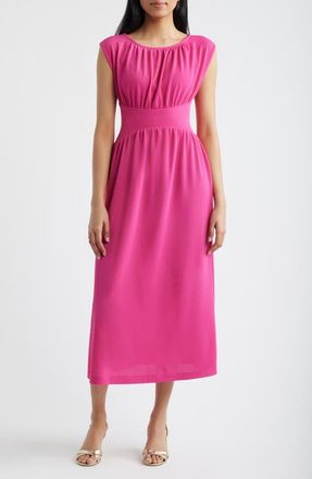 Anne Klein Pebble Shirred Midi Dress in Vibrant Pink at Nordstrom, Size 16