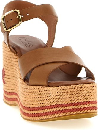 Chlo&eacute; Womens Brown Calfskin Wedge Sandals