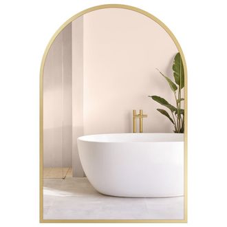 Songmics Espejo arqueado de ba&ntilde;o de 91 x 61 cm de de aluminio de color dorado