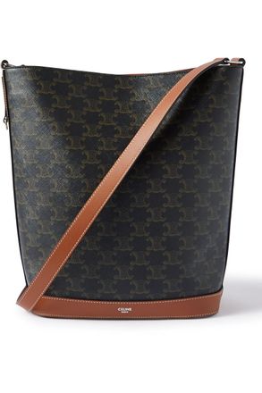 Celine Triomphe Leather-Trimmed Logo-Print Coated-Canvas Tote Bag