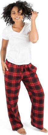 Leveret Womens Cotton Flannel Holiday Pajama Pants in Plaid Black & Red at Nordstrom, Size 4X-Large