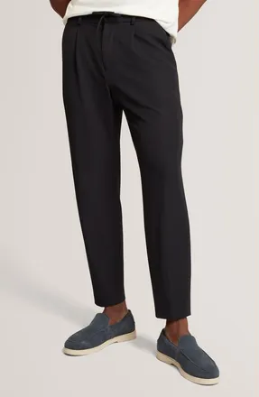 Ted Baker Cialdat Pleated Straight Leg Drawstring Pants in Black at Nordstrom, Size 38